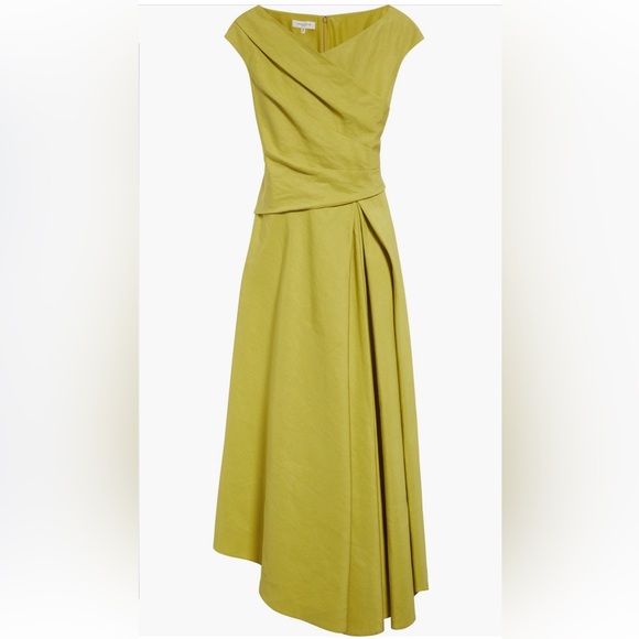 NWT Lafayette 148 New York Silk Linen Draped Wrap Dress Chartreuse Size 8 - Picture 5 of 14